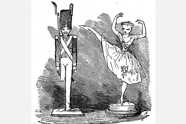 Imagen de ilustraciones del soldadito de plomo y la bailarina del cuento de Andersen.