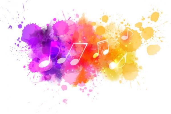 Manchas de colores con figuras musicales