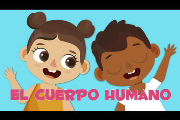 Portada del video el cuerpo humano con una niña y un niño en dibujos animados