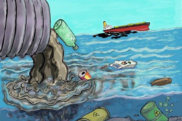 Dibujo de océano contaminado