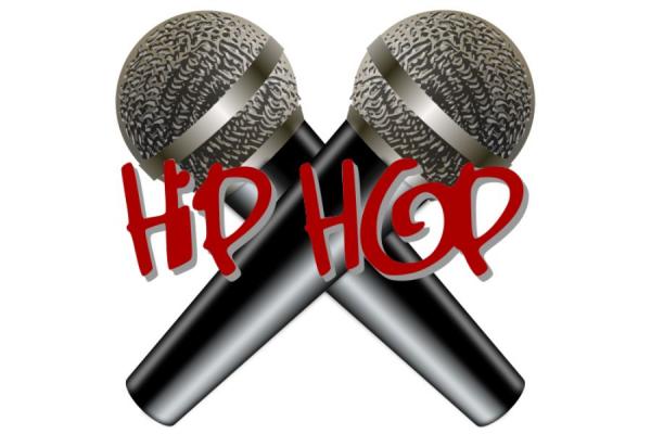 Imagen de dos micrófonos mezclados y la expresión Hip hop en el medio.
