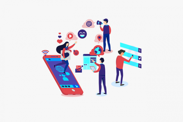 Personas interactuando y utilizando recursos disponibles en la web.