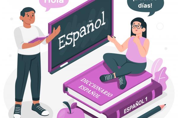 Pizarrón con la palabra español escrita en él