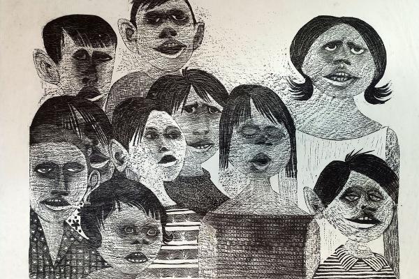 imagen xilografia coro de niños