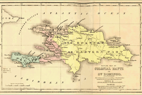 Mapa colonial de la Isla de Santo Domingo.  Fuente: Beard, J. R. (1863). Toussaint L'Ouverture: A Biography and Autobiography. Chapel Hill, NC: Biblioteca de Asuntos Académicos. 