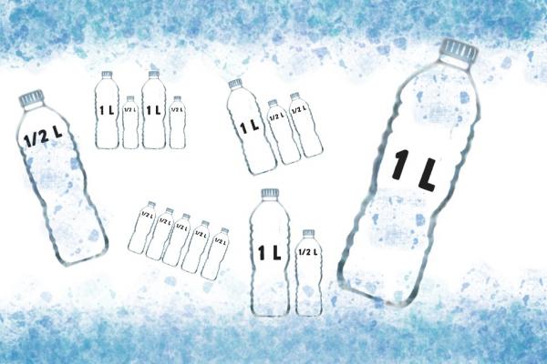Botellas de agua de un litro y medio litro