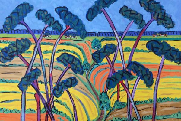 imagen obra "La vuelta" de Mario Giacoya. Campo con cultivos.