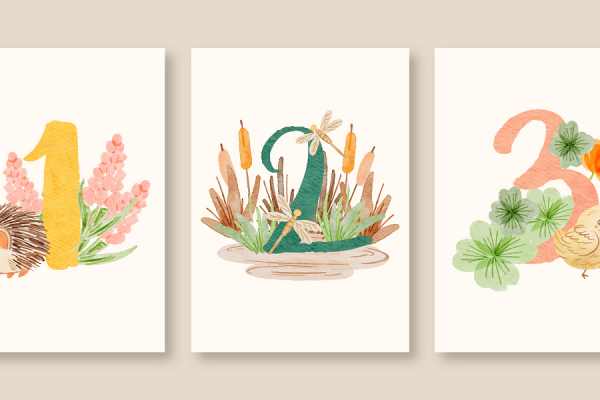 números, plantas y animales