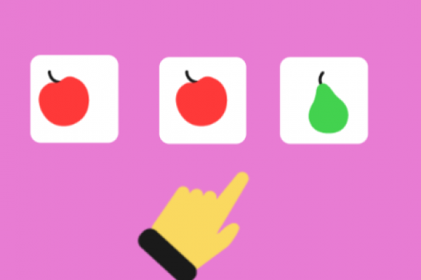 IMAGEN DE UNA MANO SEÑALANDO IMÁGENES DE FRUTAS