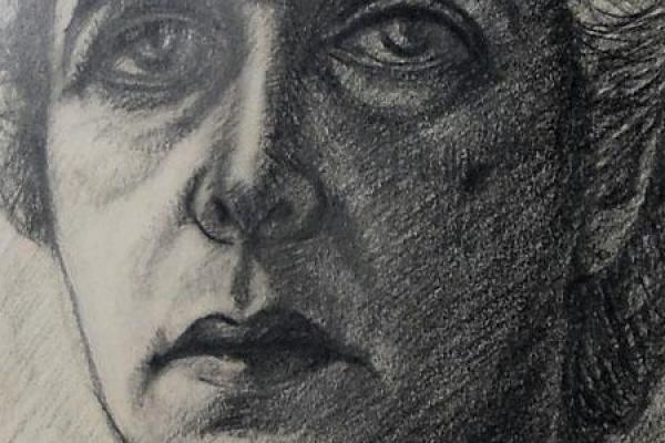 Recorte de un autorretrato realizado por Petrona Viera a lápiz