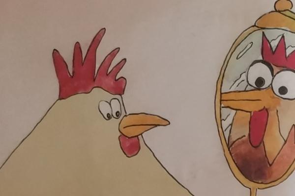 el personaje del cuento mirándose al espejo