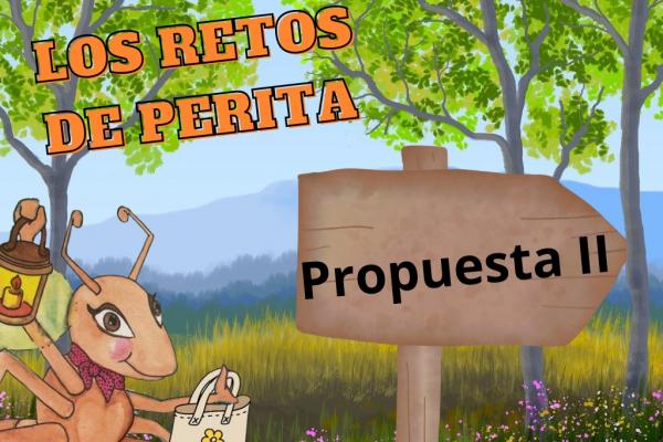 Perita en el bosque presentando "Los retos de Perita"