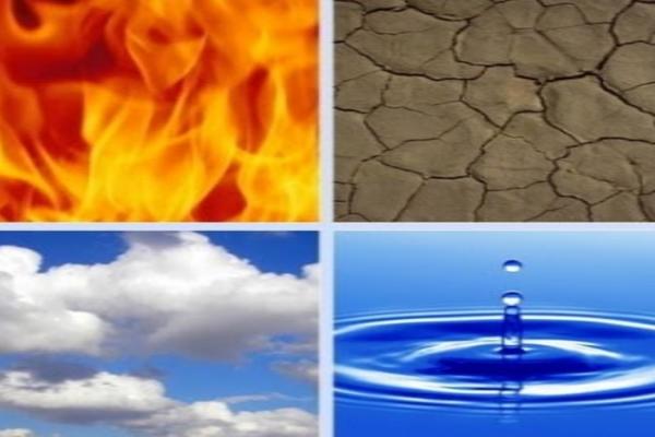 Una hoja dividida en cuatro partes en dónde aparecen los 4 elementos