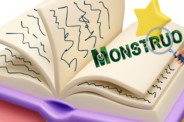 Libro abierto con la palabra monstruo en una de sus páginas