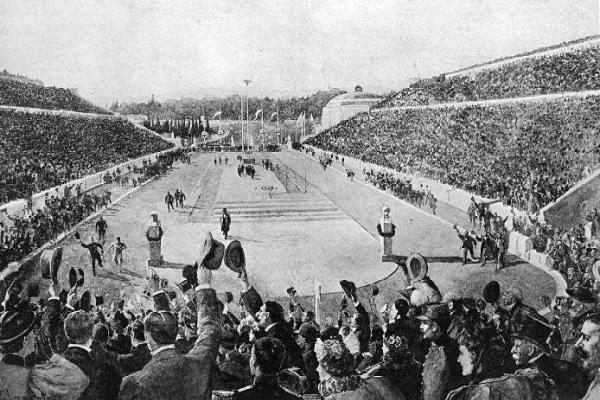 Vista oblicua del estadio de atletismo de Atenas
