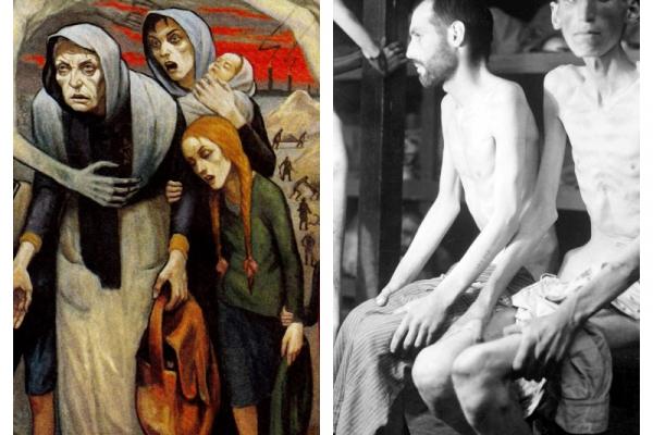 collage de foto y representación artísica del holocausto