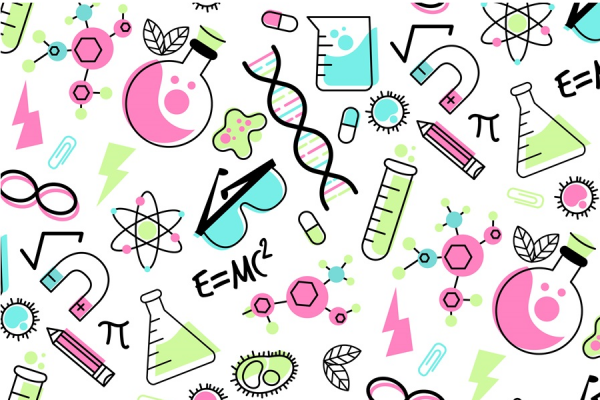 Dibujado a mano colorido fondo de educación científica