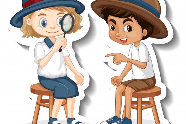 Niños conversando e investigando