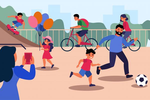 Imagen vectorial de personas practicando deporte al aire libre