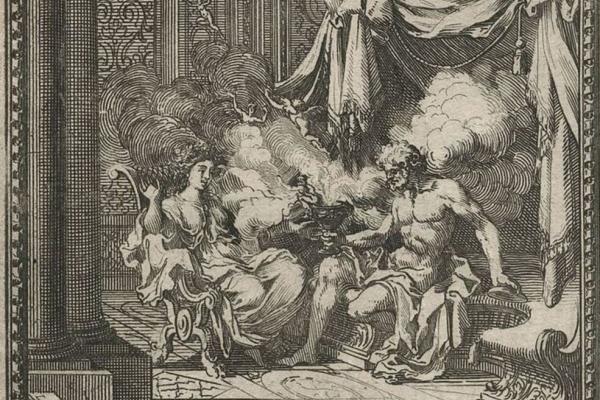 Zeus con Pandora en el  Olimpo