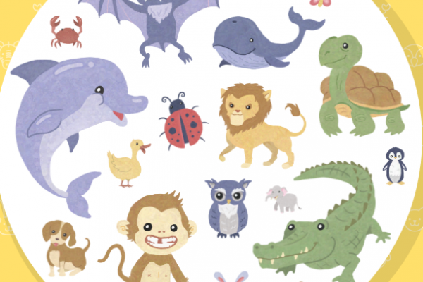 Círculo blanco con dibujos de animales
