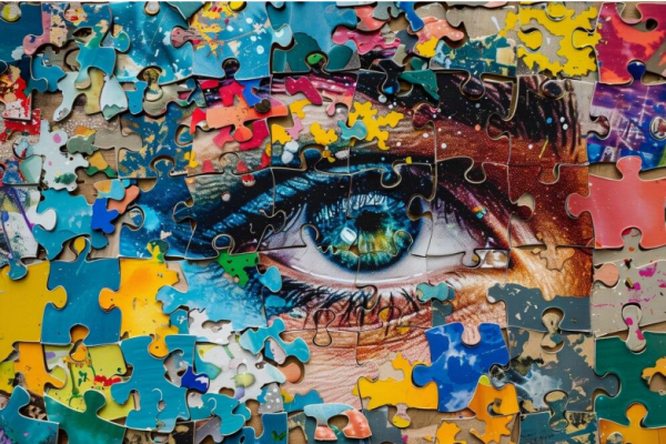Un ojo mirando  con muchos colores. 