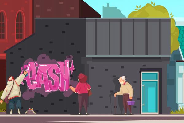 Ilustración de joven realizando un grafitti