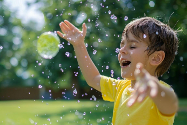 Niño jugando con bombitas de agua 