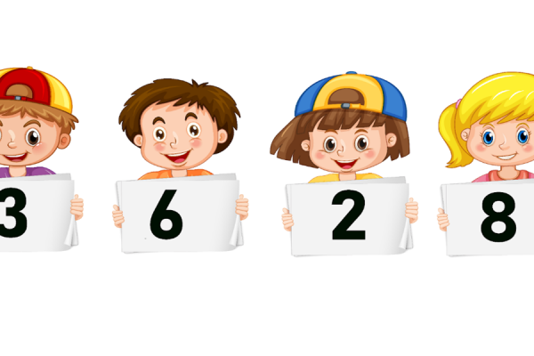 Dibujo de niños con tarjetas con números