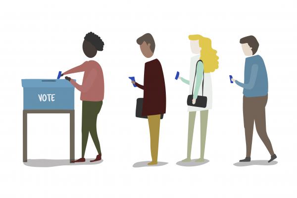 Dibujo de personas esperando para votar