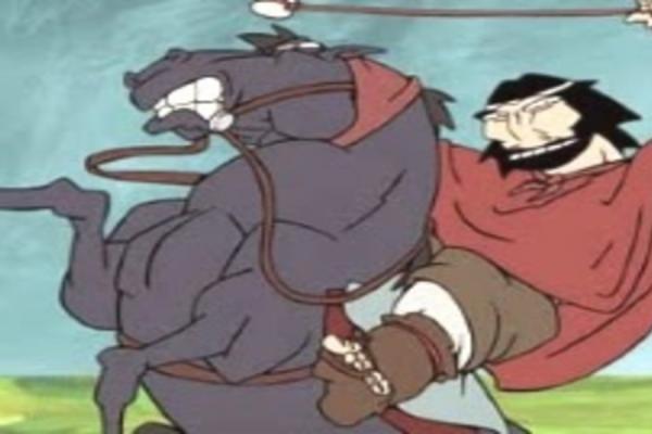 El gaucho en su caballo cabalgando como para la guerra (animación)