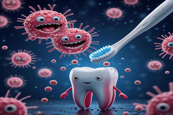 cepillo dental protegiendo a un diente de los gérmenes.