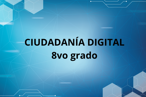 “Carátula educativa de Ciudadanía Digital para 8º grado. Fondo celeste con íconos de internet"”