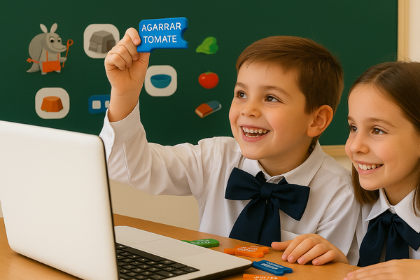 Niños programando en la computadora