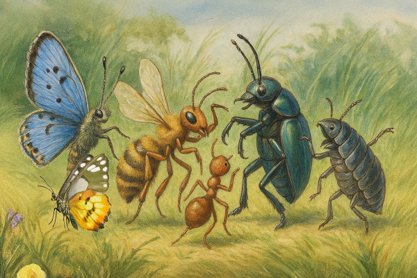 Ilustración. Insectos bailando comparsa.