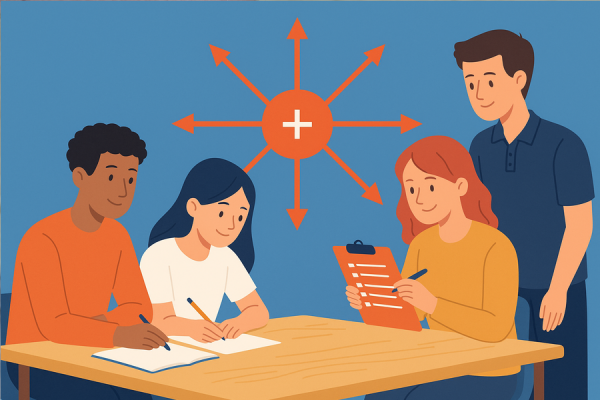 Estudiantes trabajando en grupo 