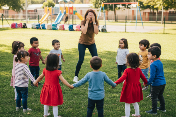 Maestra con niños jugando
