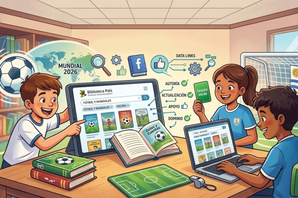 niños leyendo en dispositivos digitales literatura de fútbol.