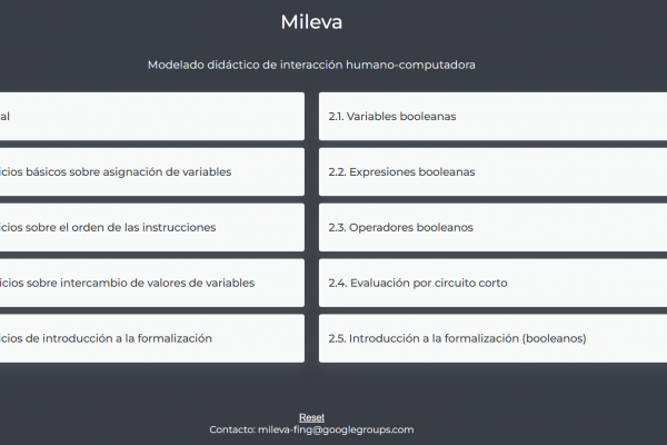 Panel inicial de aplicación