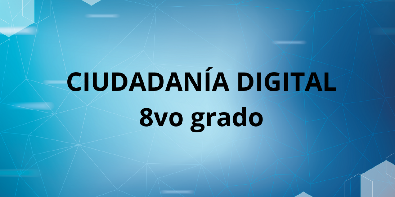 “Carátula educativa de Ciudadanía Digital para 8º grado. Fondo celeste con íconos de internet"”