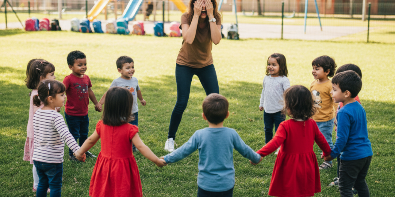 Maestra con niños jugando