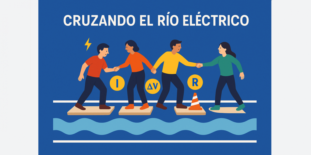 estudiantes jugando a "cruzando el río".