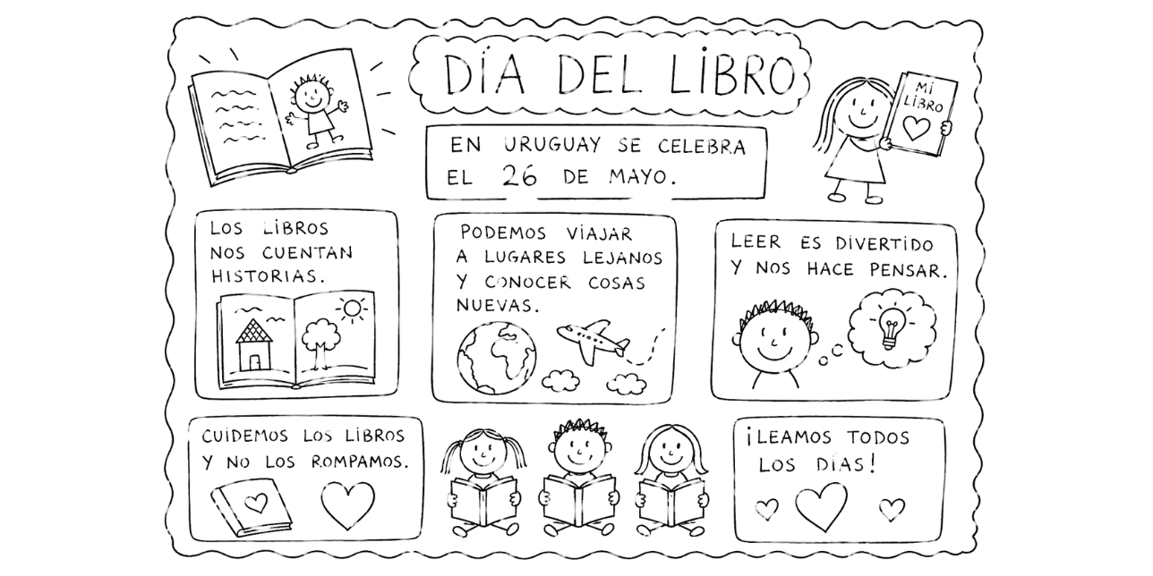 Imagen de una cartelera con textos y dibujos infantiles