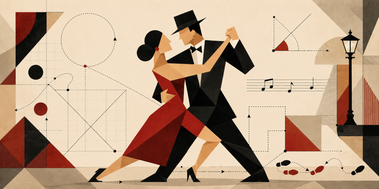 Pareja de tango con figuras geométricas