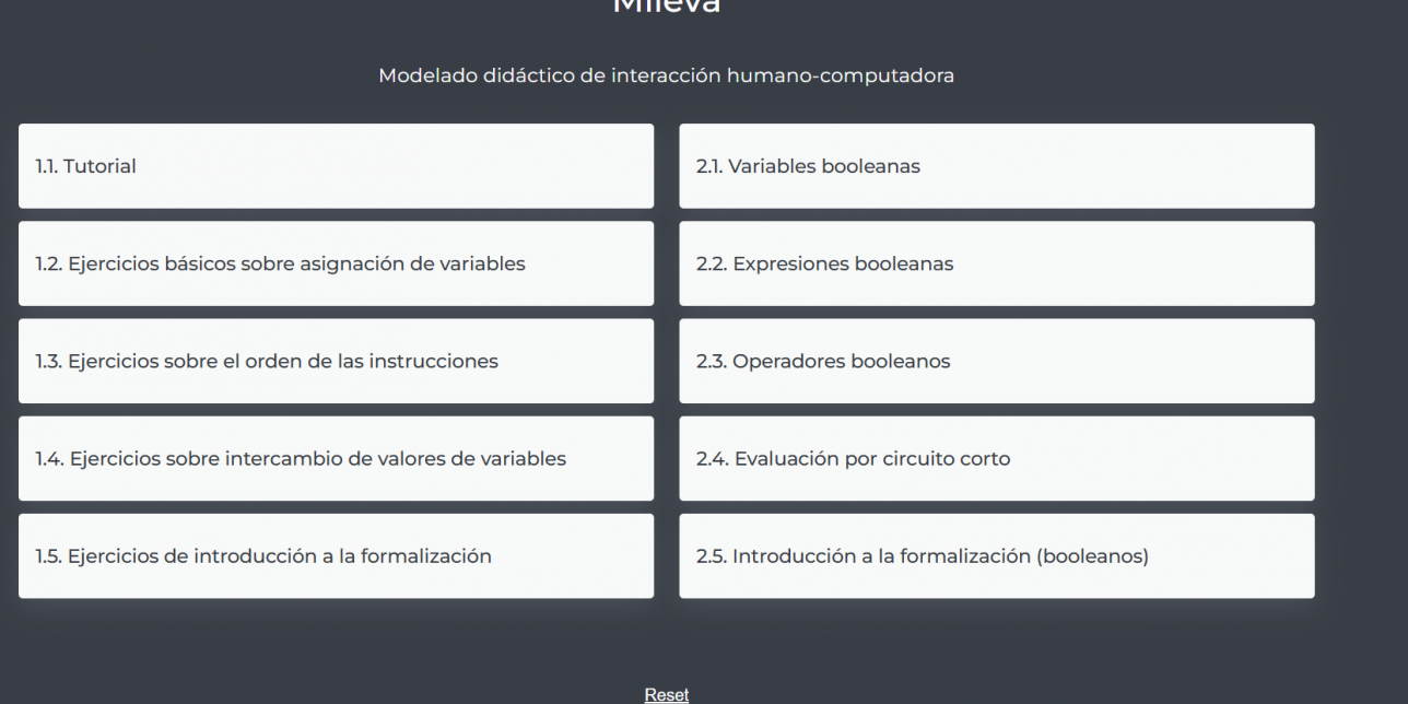 Panel inicial de aplicación